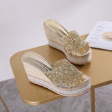 Water Drill Slope Heels Are Raised Inside The Muffin Shoes. Summer Sandals And Slippers Are Waterproof. Weave High Heels And Wear Thick-Soled
