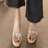 Water Drill Transparent Crystal Heel Sandals Women's Summer With High-End Feel Coarse Slippers High Heels Outside Wearing Cool
