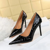 Zingj Retro Sexy High Heels Women's Shoes Ultra High Heel Shallow Mouth Pointed Metal Chain Rivet Single