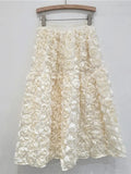 Elastic Waist A-line 3d Rose Flowers Design Maxi Skirt- Outfit
