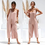 Women Rompers 2023 Summer new Ladies Casual Clothes Loose Linen Cotton Jumpsuit Sleeveless Backless Playsuit Trousers