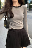 The Color Mousse Cashmere Draped Rope Pleated Long-Sleeved T-Shirt Women's Autumn And Winter New Short Style
