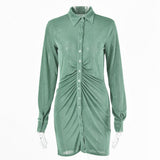 Bodycon Ruched Dress Women V-Neck Cardigan Dresses for Women Solid Casual Long Sleeves Midi