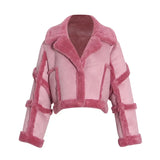 Zingj Integrated Thick Coat Female 2024 New Lapel Solid Color Stitching Lamb Wool Short Jacket