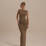 Women's New Sexy Deep V Long-Sleeved Solid Color Open-Fork Dress Dress Dress