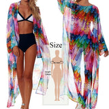 de praia Fashion Beach Kimono Dress Women Beachwear Multicolored Bohemian Tropical Printed Ankle Length Pareo Dress
