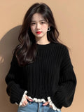 Heavy Industry Black Lace Sleeve Thick Line Sweater Women 2025 New Lazy High-End Feeling Small Knitted