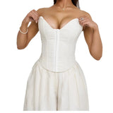 Temperament Solid Color Girded Waist Gathering Chest Design Sense Fish Bone Small Vest Female