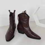 Western Cowboy Boots Women Naked Boots 2025 New Spring And Autumn Fashion Temperament Wrinkle V Mouth Thick And Short
