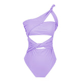 Solid Color Cross-Shoulder Hollow One-Piece Swimsuit Women 2025 New High-Waisted Integrated Export