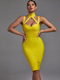 Dress 2022 New Women's Yellow Bodycon Dress Elegant Halter Sexy Evening Club Party Dress High Quality Summer