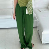 Summer Baggy Wide Leg Pants Women Casual Trousers Green Brown Purple Blue Black Drawstring Pants