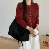 Zingj Row Color Button Vintage Wine Red Sweater Coat Female Senior Sense Temperament Versatile Age Reduction Foreign Style Sweater-Outfit