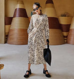 Vintage Floral Long Sleeve Lace Up Korean Fashion Dress Women A Line Loose Knot Ladies Long Midi Dress Tunics