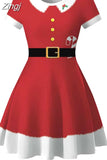 Snowman Print Christmas Women 2023 New Short Sleeve Elegant Vintage Party Xmas Dress Robe Femme Casual Femal