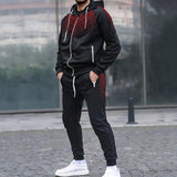 Drawstring Hooded Sweatshirt Top + Long Pant Tracksuit Men's Long Sleeve Print Suits Autumn Winter Men Two Piece