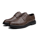 Zingj And Winter Men's Leather Shoes Business Leather Shoes Men's Lace Casual Shoes Men's Shoes Plaid Pointed Toe