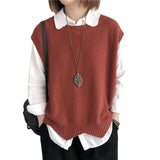 Zingj 2024 Solid Color Loose Round Collar Horse Clip Vest Wear Irregular Head Short Knit Vest Women's Vest-Outfit