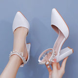Cm Thick Heel Sandals Beaded Sous-Suded Women's Shoes Spring Women's Shoes Light-Mouthed Fashion Thick Heel
