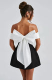 Black Off-shoulder Large Back Bow Mini Dress-Outfit