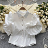 Zingj Minority Design Feel Lotus Leaf-Rimmed Shirt Women's Summer Dress New Fashionable Lapel Cardigan Top