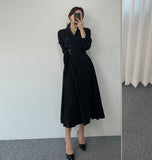 Women Elegant Pleated Shirt Dresses Full Sleeve Slim Double Breasted Sashes Dress Chic Female Office Lady Maxi