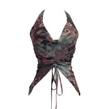 Real Shooting Holiday Wind Hanging Neck Collar Collar Tidling Strap Sling Vest Tie Mesh Yarn Short Sleeveless Top