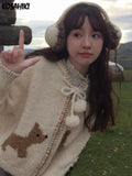 Aesthetic Streetwear Cartoon Knitted Hooded Cardigan Fashion Casual Women Zipper Coats Japanese Sweet All Match Loose