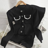 Vintage Knitted Two Piece Set Women Skirt Korean Fashion Long Sleeve V-neck Coat and Long Skirt Elegant 2 Piece