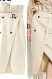 Paperbag Long Skirts For Women Fashion 2023 Wrap High Waist Skirt Women Gabardine Slit Midi Skirt Elegant Women's