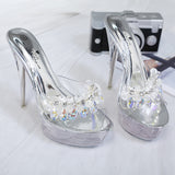 Zingj Diamond Crystal Thin With Slippers Female Summer Waterproof Platform Anti-Slip Thick Bottom Sexy Versatile Super High With A Word Drag