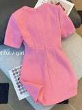 Vintage Small Fragrance Tweed Dresses For Women Korean Fashion Casual Party Mini Sundress Sweet Summer Dress