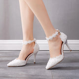 Cm White Lace Wedding Shoes Buckle Shoes Fine Heel Wedding Dress Bridal Shoes Women Sandals Annual