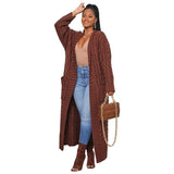 Knitted Women Long Twist Sweater Solid Cardigan with Big Pocket 2022 Autumn Winter Crochet Loose Office Lady Long