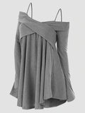 Shoulder Crisscross Tunic Sweater Casual Ladies Tops Women Sweaters Female Long Sleeve Pullover