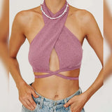 Women Corset Camisole Cropped Bustier Top Fashion Solid Vest Summer Sexy Halter Lace-up Streetwear Slim Fit Basic Tees