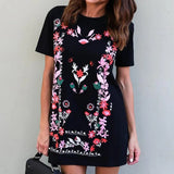 Casual Short Sleeve T Shirt Dress Vintage Indie Folk Style Mini Dress Floral Print Harajuku Loose Streetwear