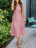 Summer Pleated Dress Women Long Party Dress Ladies Flying Sleeve Fashion Casual A Line Dress For
