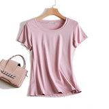 Quality Plain T Shirt Women Cotton Elastic Basic T-shirts 2021 Summer Tops Short Sleeve T-shirt Women Tees Plus Size