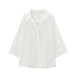 Seven-Sleeve V-Neck Loose Shirt Tight Waist Broad Leg Trousers Casual Suit Woman 2025 Spring And