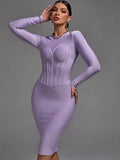 Sleeve Bandage Dress 2022 New Women's Lilac Bodycon Dress Elegant Sexy Evening Club Party Dress High Quality Summer