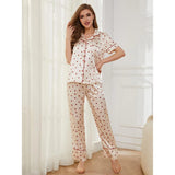 Zingj Female Summer Thin Ice Silk Short-Sleeved Shirt Trousers Two-Piece Home Suit