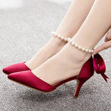 Cm Medium Heel Sandals Fine Heel Water Drill Beaded Sandals Simulation Silk Wedding Banquet Dress Shoe Tips Sandals