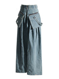 Zingj New Fashion High Waist Large Pocket Design Sense Wide Leg Pants Loose Small Show Skinny Jeans