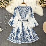 Spot Spring 2025 New Ladies Fashion V-Neck Long Sleeve Bohemian Print