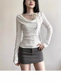 Retro Solid Color Collar With Long-Sleeved T-Shirt Autumn And Winter New Slimming Thin Shirt
