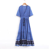 Summer Maxi Boho Dress Women Tassel Bohemian Long Party Dress Ladies Viscose Floral Print Beach Dress For