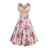 Women Party Rockabilly Vintage Midi Dress Sweetheart Sleeveless High Waist Floral 50s Robe Cotton Swing Flare