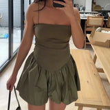 Puff Spaghetti Strap Mini Dress-Outfit
