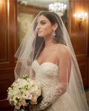 Bridal Veil Long Simple 1 Tier Blusher Drop Veil Cathedral Veil for Bride White/Ivory/Champagne Cheap Wedding Accessories